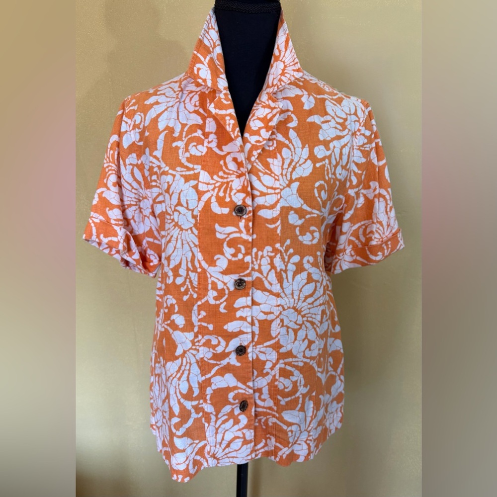 Chico's Orange and White Floral Button Down Shirt
